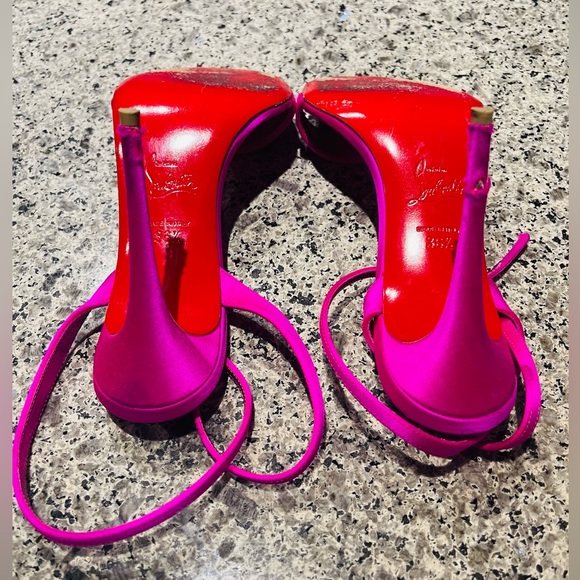 CHRISTIAN LOUBOUTIN | Pink Loubigirl Satin Sandal Heels - Picture 9 of 14
